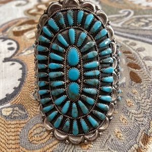 Navajo Signed DLW Sterling-Turquoise Cuff